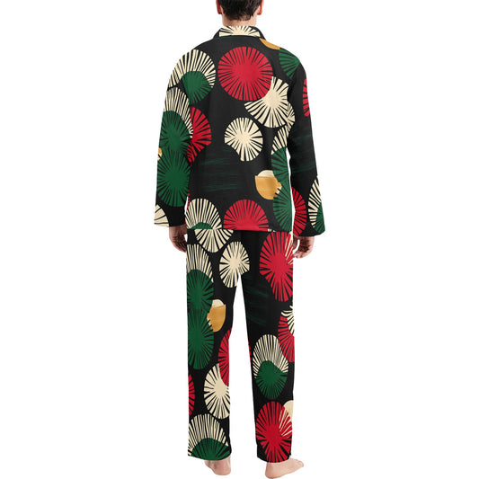 Circle Pattern Men's Pajama Set Men's V-Neck Long Pajama Set