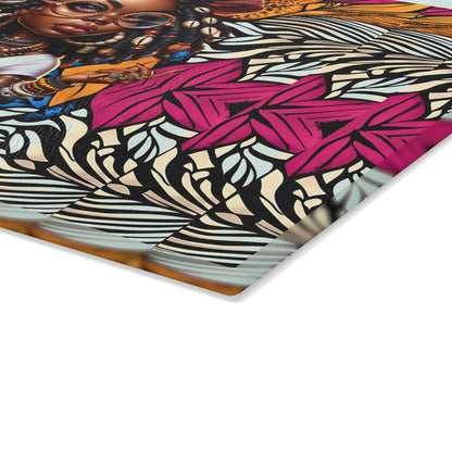 Glass Cutting Board, Afrocentric Kitchen Decor, Ankara Pattern Glass Board, Ethnic Design Cheese Board, Unique Housewarming Gift