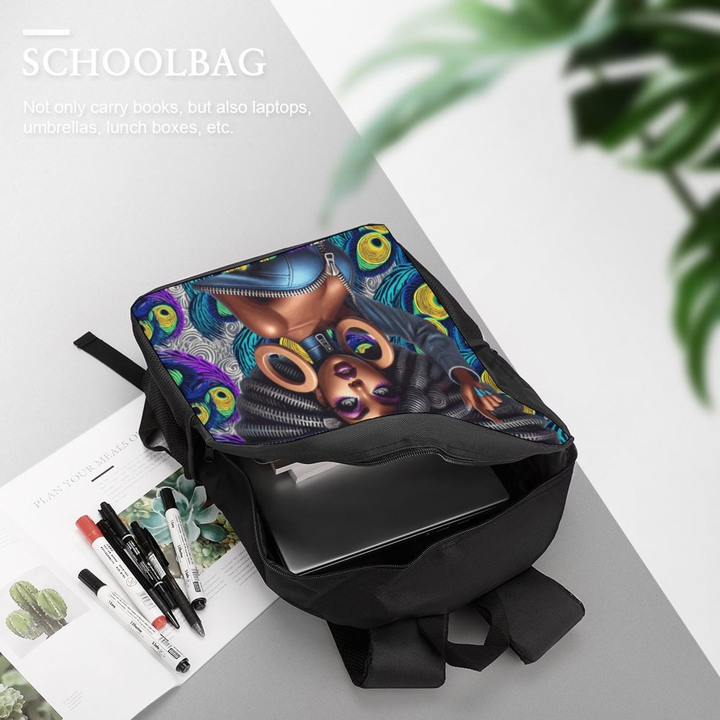 17 inch Black Schoolbag & Shoulder Backpack