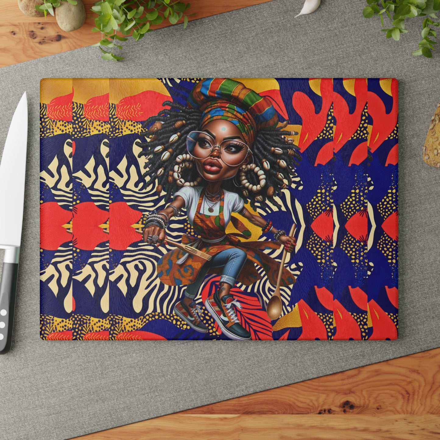 Glass Cutting Board, Afrocentric Kitchen Decor, Ankara Pattern Glass Board, Ethnic Design Cheese Board, Unique Housewarming Gift