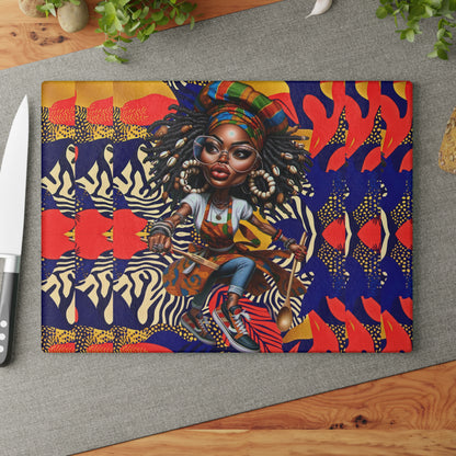 Glass Cutting Board, Afrocentric Kitchen Decor, Ankara Pattern Glass Board, Ethnic Design Cheese Board, Unique Housewarming Gift
