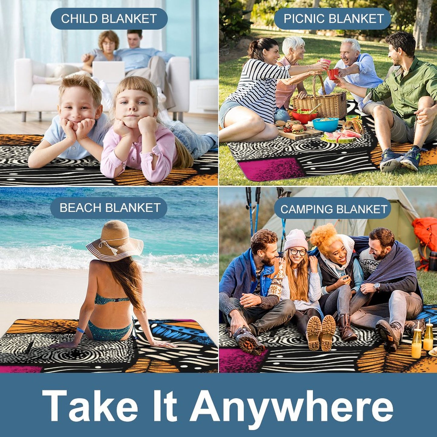 Beach and Square Picnic Mat Q003-58.3”x58.3”-58.3”x58.3”/148x148cm