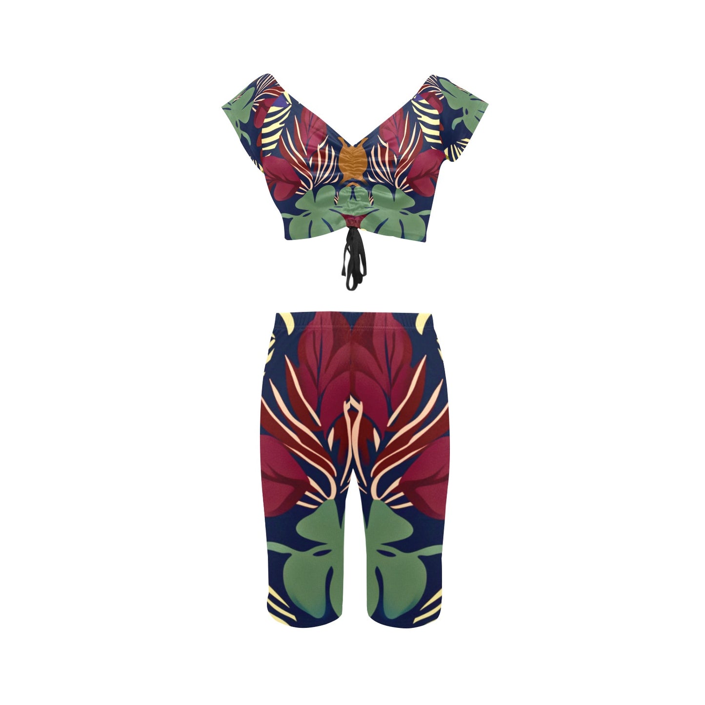 Burgundy and Green Camo Yoga Set Women's Crop Top Yoga Set