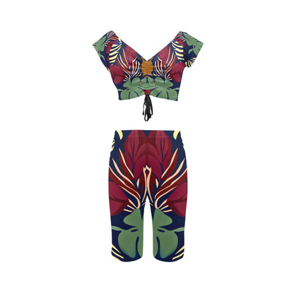 Burgundy and Green Camo Yoga Set Women's Crop Top Yoga Set