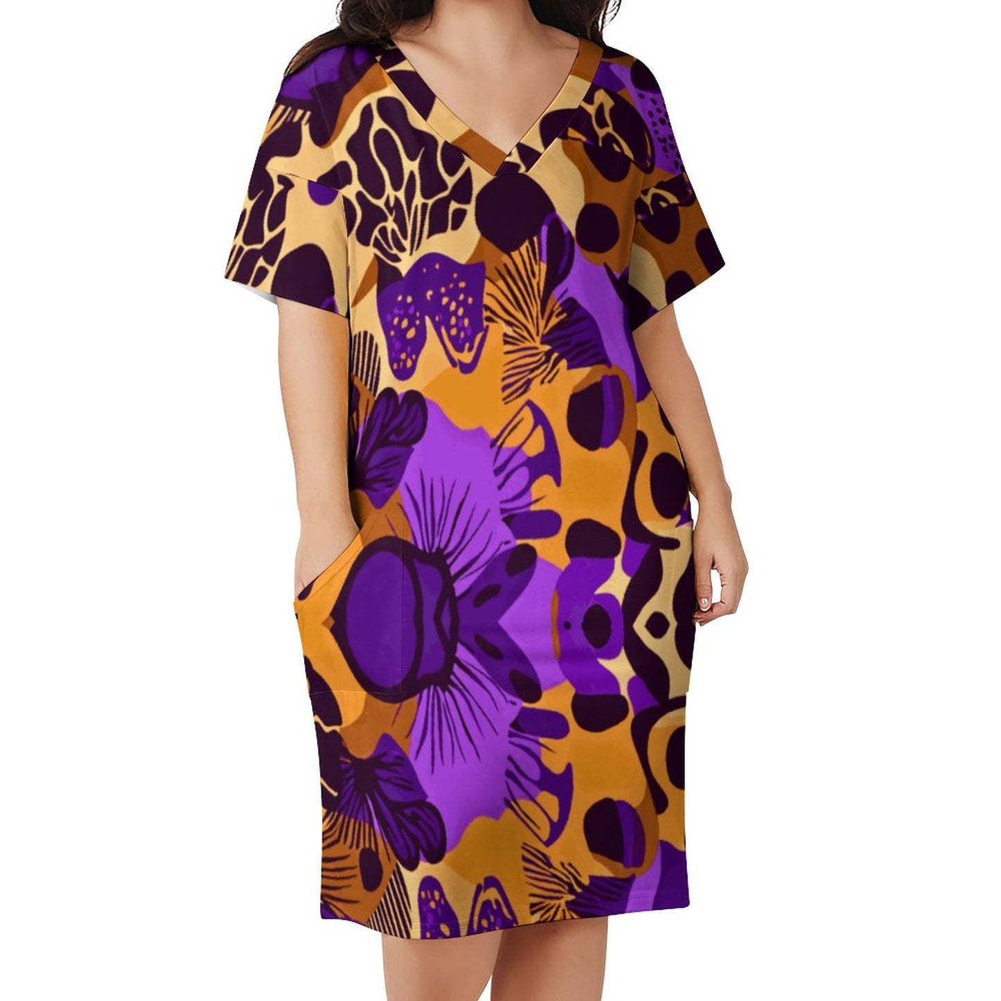 V-Neck Baggy Dress with Pocket LQ