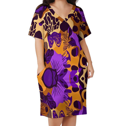 V-Neck Baggy Dress with Pocket LQ
