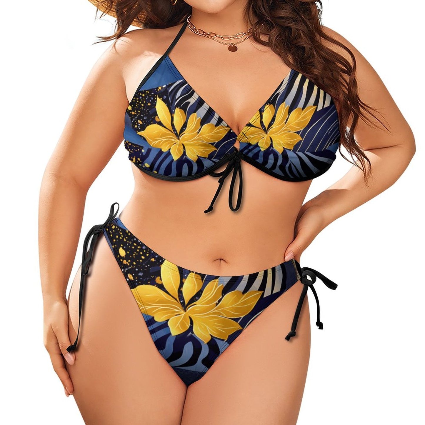 Plus Size Halter Tie Front Bikini Set BK2059 (All-Over Printing)