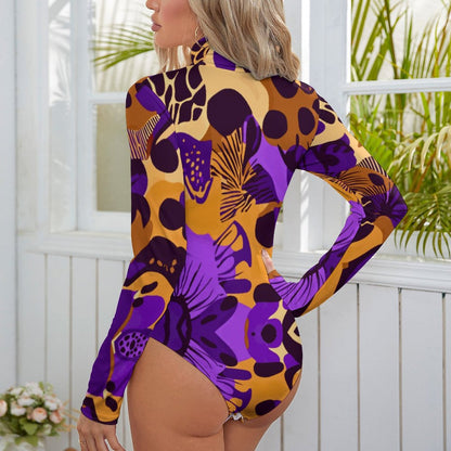 High-collar Long-sleeve Bodysuit NZ056 (All-Over Printing)