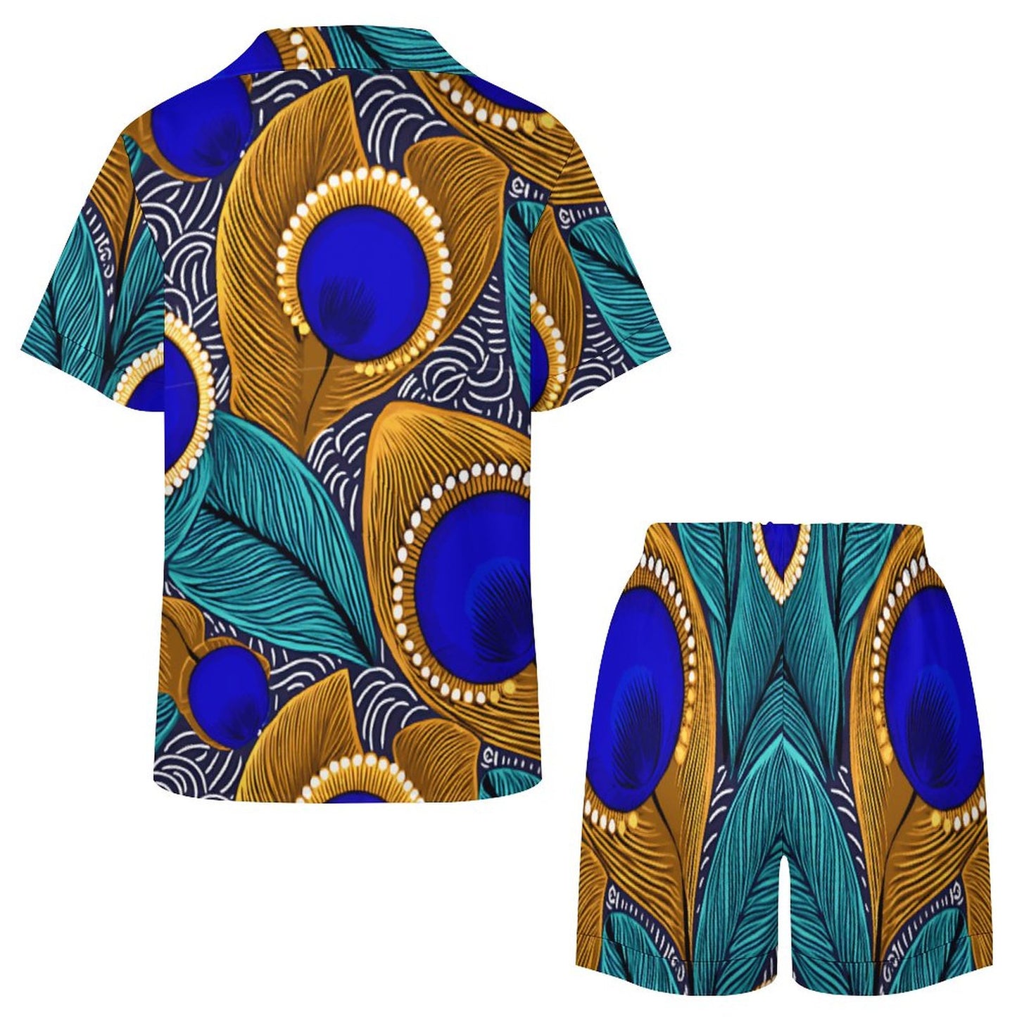 Peacock Pattern 120gsm Worn-effect Fabric Women Satin Pajama Set 201 (All-Over Printing)