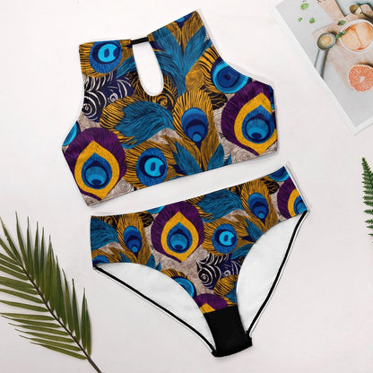 Women's Two piece Swimsuit with High Neck Halter Top BK2040 (All-Over Printing)