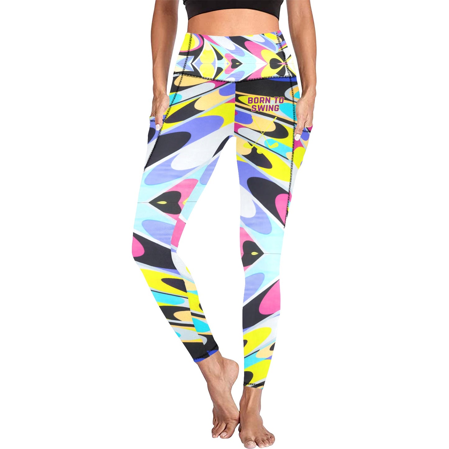 All Over Print Born to Swing Leggings with Pockets (L56)