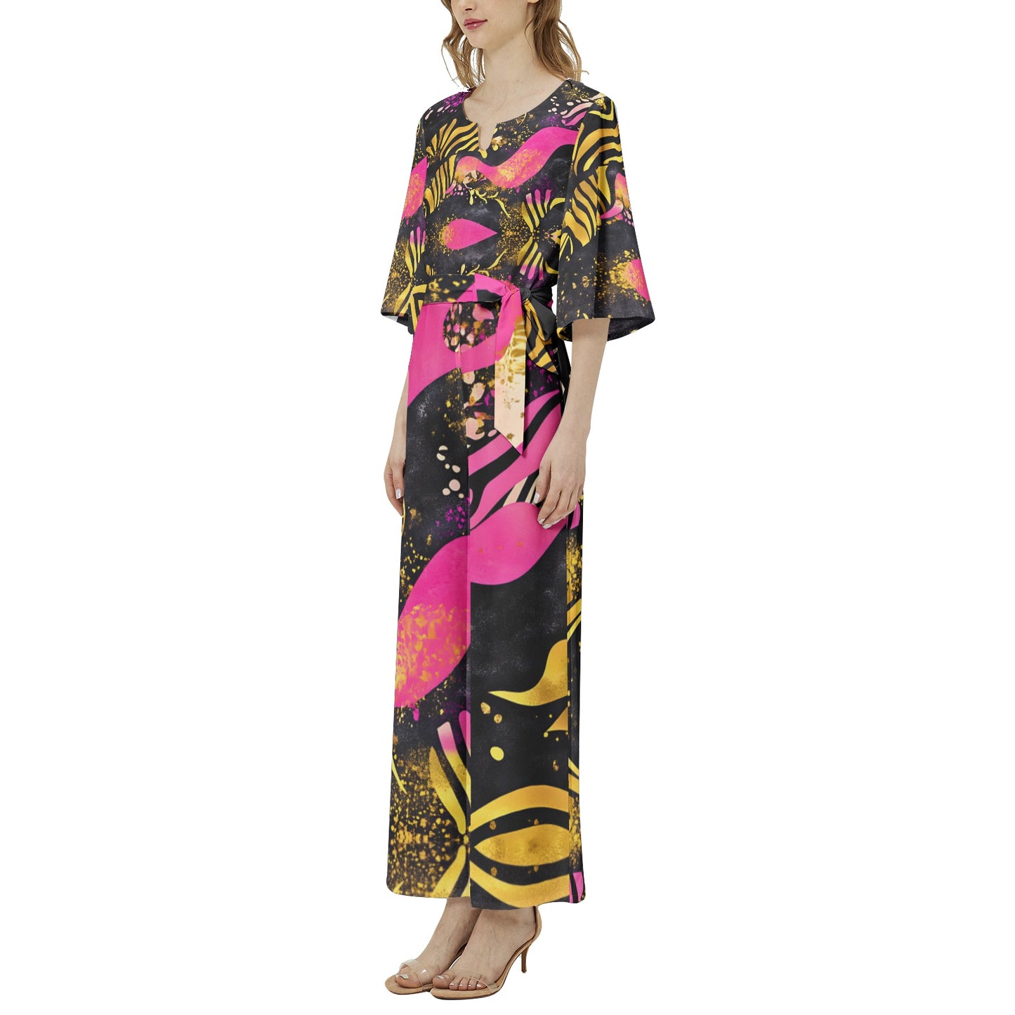 Dolman Sleeve Belted Wide Leg Jumpsuit