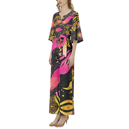 Dolman Sleeve Belted Wide Leg Jumpsuit