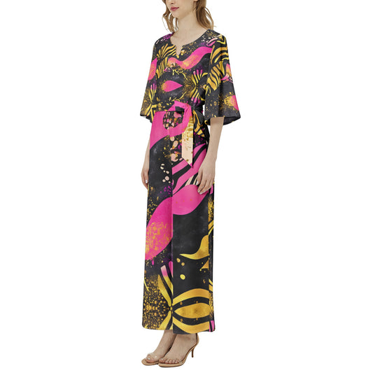 Dolman Sleeve Belted Wide Leg Jumpsuit