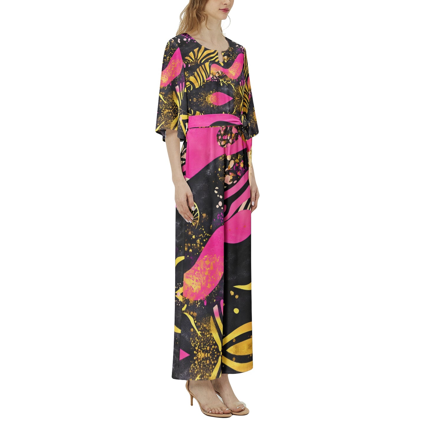 Dolman Sleeve Belted Wide Leg Jumpsuit