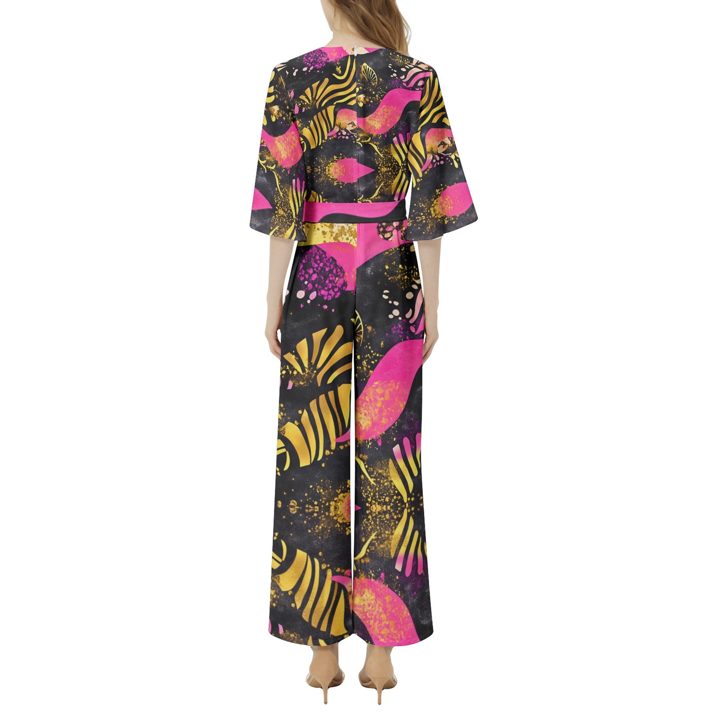Dolman Sleeve Belted Wide Leg Jumpsuit