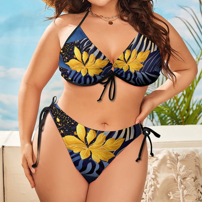 Plus Size Halter Tie Front Bikini Set BK2059 (All-Over Printing)