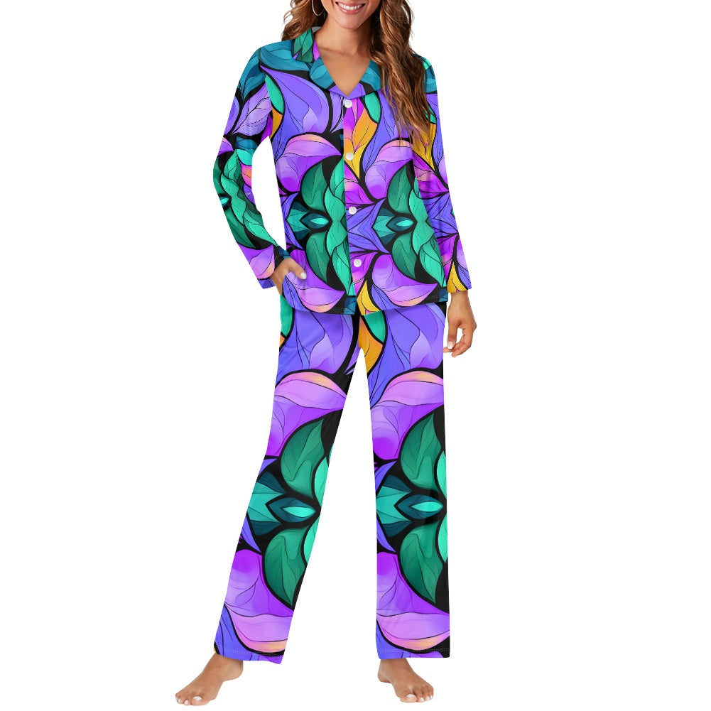 Turn down neck pajamas set for woman