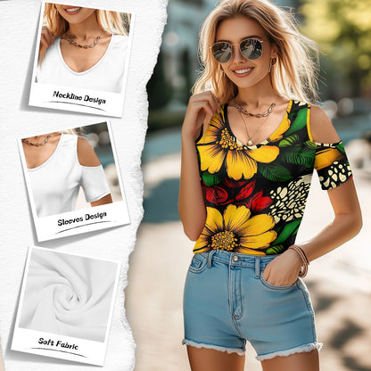 Off-the-shoulder short-sleeved T-shirt