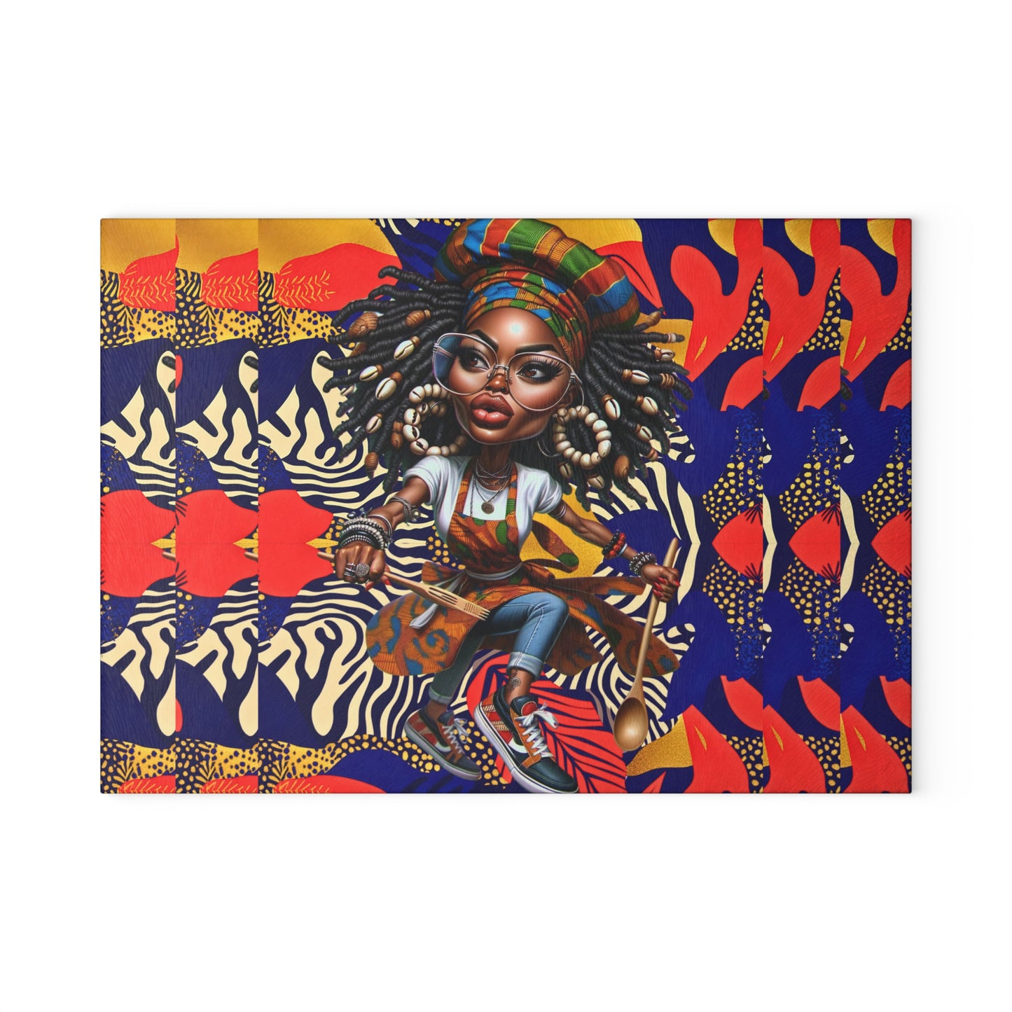 Glass Cutting Board, Afrocentric Kitchen Decor, Ankara Pattern Glass Board, Ethnic Design Cheese Board, Unique Housewarming Gift