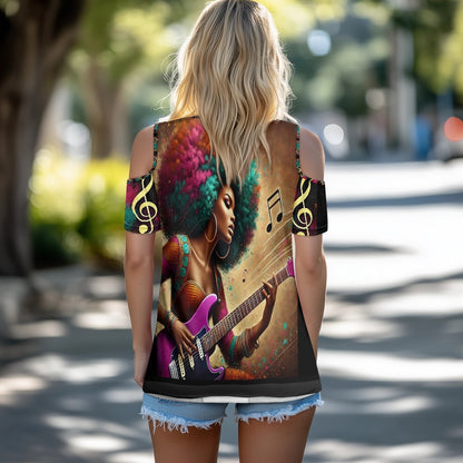 Off-the-shoulder short-sleeved T-shirt