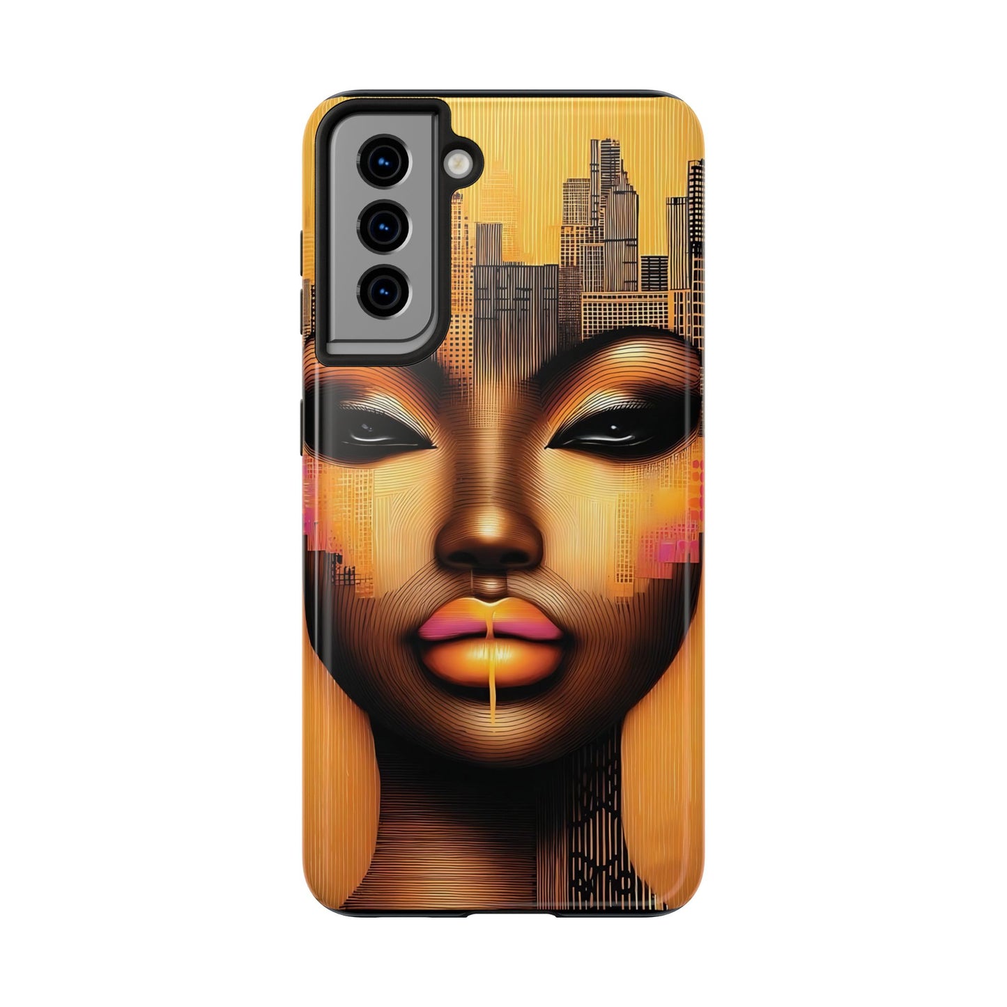 Afrocentric Tough Phone Case, City Girl On The Move Unique Design, Urban Street Style, Protective Cellphone Cover, Trendy Mobile Accessory