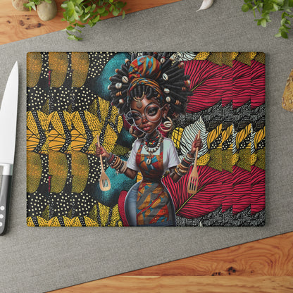 Glass Cutting Board, Afrocentric Kitchen Decor, Ankara Pattern Glass Board, Ethnic Design Cheese Board, Unique Housewarming Gift