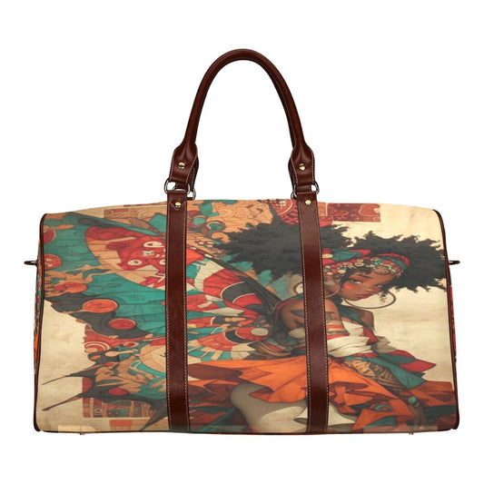 AfroCentric Butterfly Winged Ballerinas Large Capacity Travel Bag-Small (Brown Long Patch) (1736) Waterproof Travel Bag/Small (Model 1639)