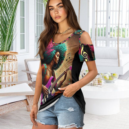 Off-the-shoulder short-sleeved T-shirt