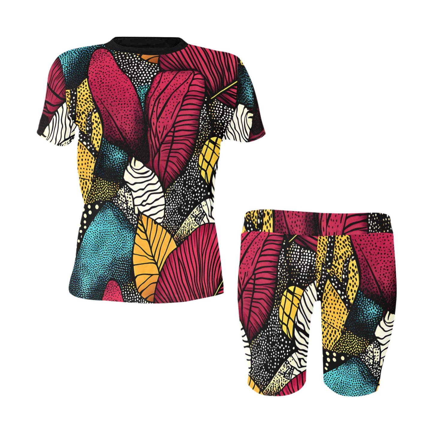 Colorful Floral Illustrated Flowers Yoga Set Women's Short Yoga Set