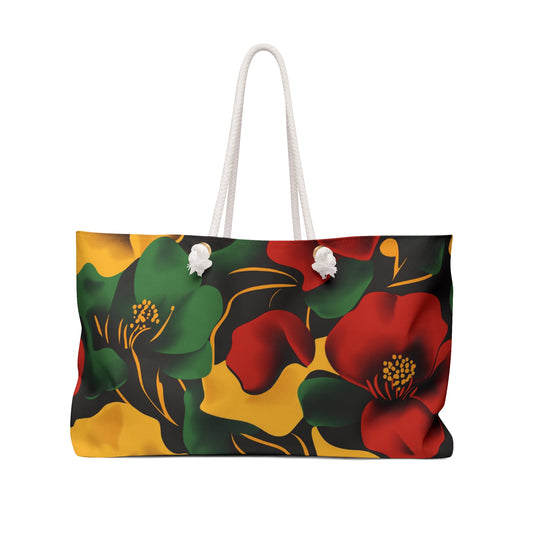 Vibrant Floral Weekender Bag Travel Tote Weekend Getaway Bag Beach Bag Reusable Shopping Bag Floral Pattern Carryall