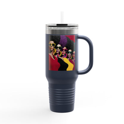 Afrocentric Tumbler Mug, Black Woman Afro Sunglasses Drinkware, Travel Coffee