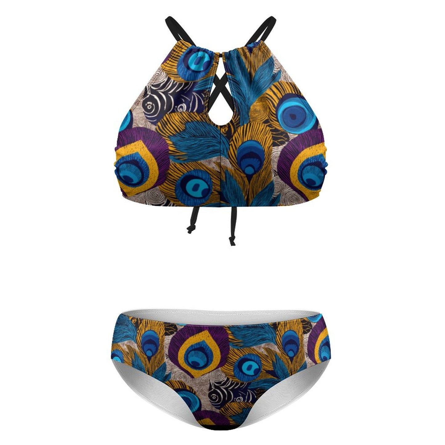 Plus Size Women's Two piece Swimsuit with High Neck Halter Top BK2040 (All-Over Printing)