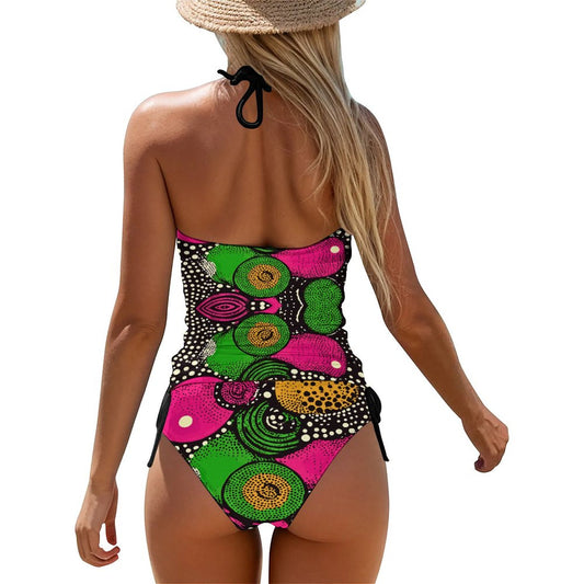 Abstract 2-Piece Women's Tankini Set with High Neck Halter Top F145kA01 (All-Over Printing)