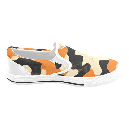 Orange Camo Pattern Kid's Slip On Shoes Slip-on Canvas Shoes for Kid (Model 019)