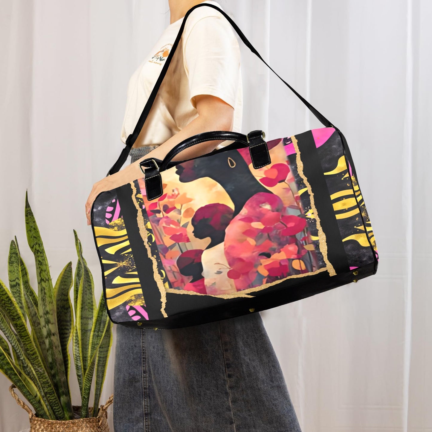 Mother's Day Travel Bag Large Capacity Travel Bag-Large (Black Short Patch) (1737)