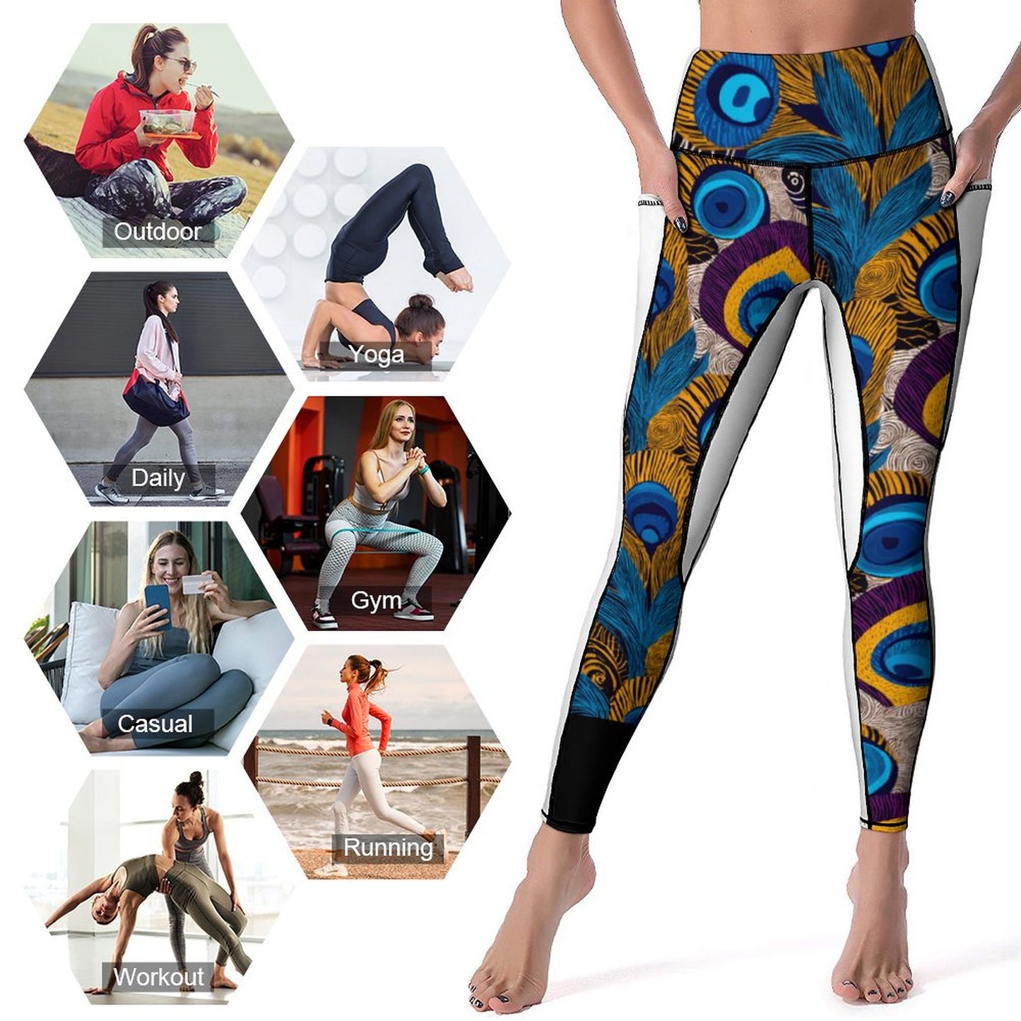 Custom Print Patterned Yoga Pants with 2 Pockets (All-Over Printing)