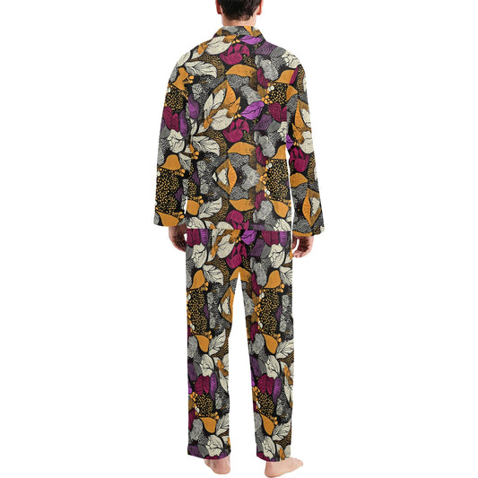 Floral Pattern Men's Pajama Set Men's V-Neck Long Pajama Set