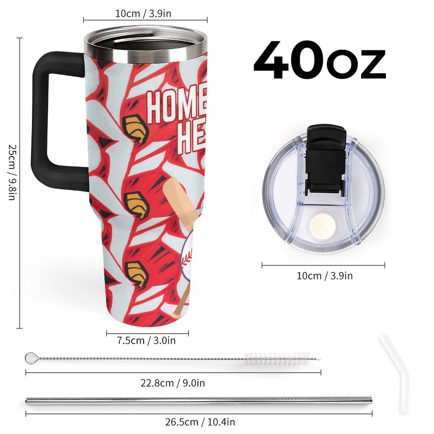 Home Run Hero 40oz Insulated Tumbler with Handle and Straw