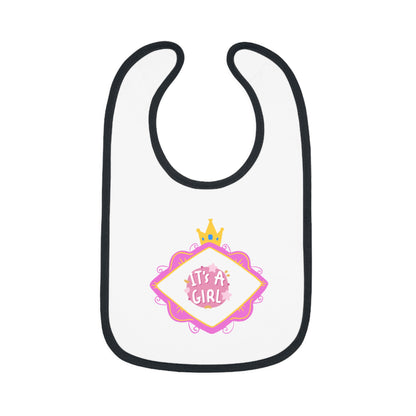It's A Girl Baby Contrast Trim Jersey Bib #IAG1