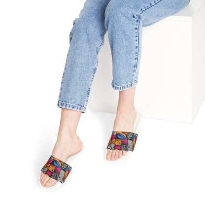 Floral and Feathers Pattern Womens Removable-Strap Beach and Indoor Sandals