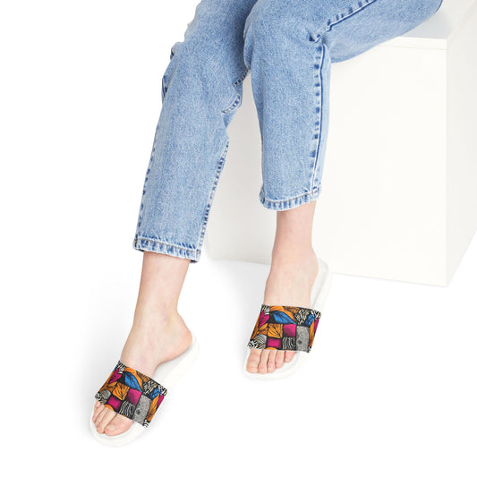 Floral and Feathers Pattern Womens Removable-Strap Beach and Indoor Sandals