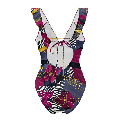 Women's Ruffled Lace Up One-Piece Swimsuit