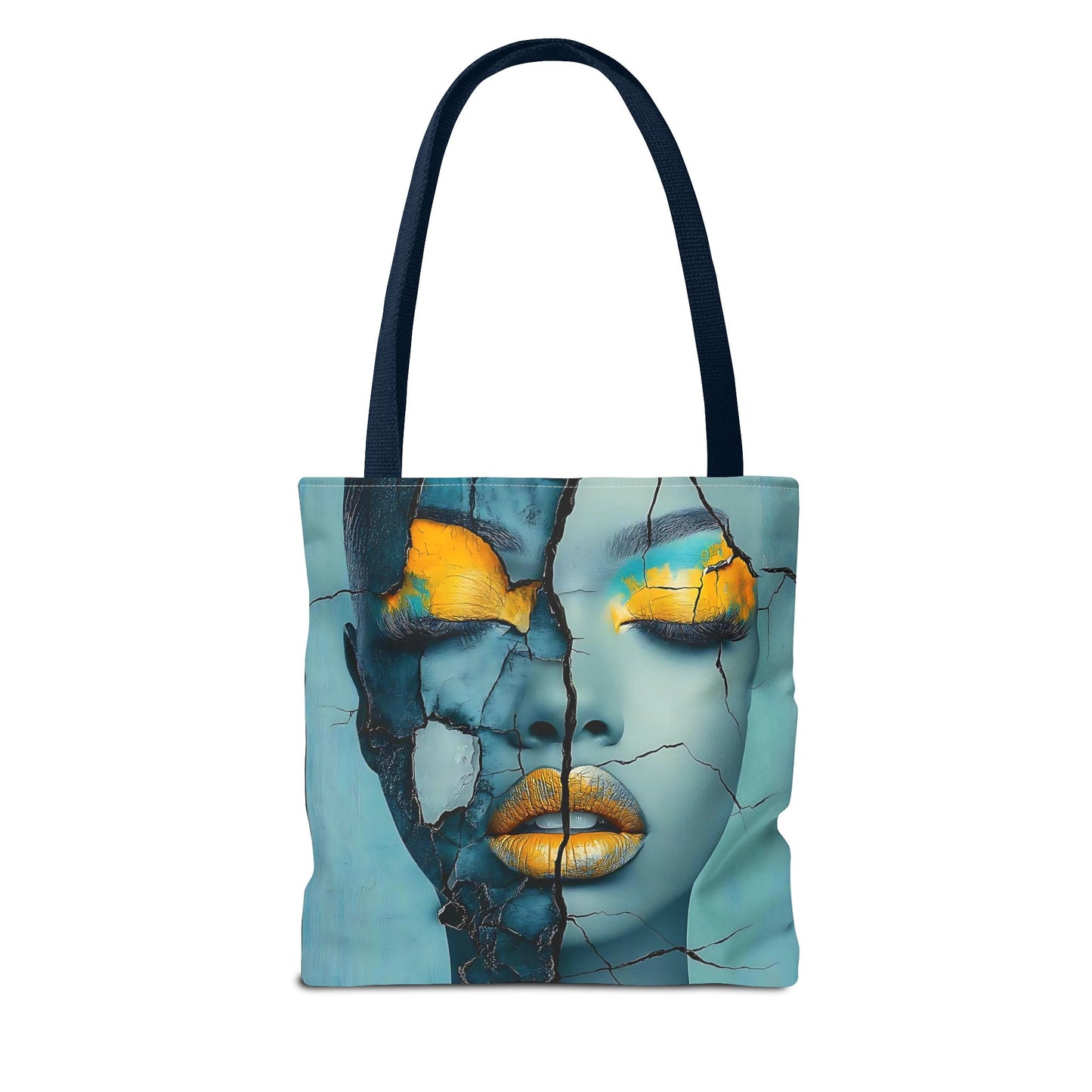Artistic Cracked Face Tote Bag, Trendy Canvas Bag, Unique Gift for Art Lovers, Fashionable Beach Bag, Stylish Shopping Bag, Cool