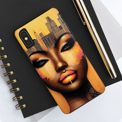 Afrocentric Tough Phone Case, City Girl On The Move Unique Design, Urban Street Style, Protective Cellphone Cover, Trendy Mobile Accessory