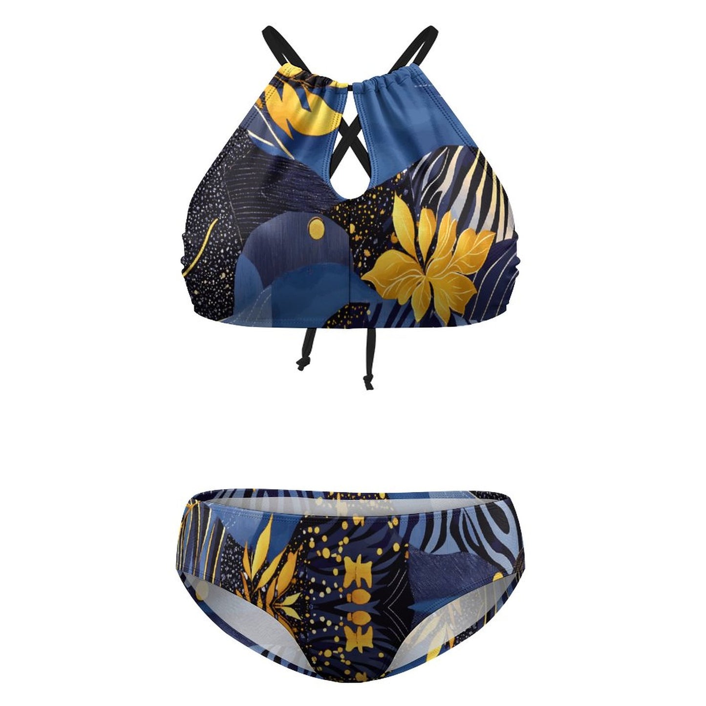 Plus Size Women's Two piece Swimsuit with High Neck Halter Top BK2040 (All-Over Printing)
