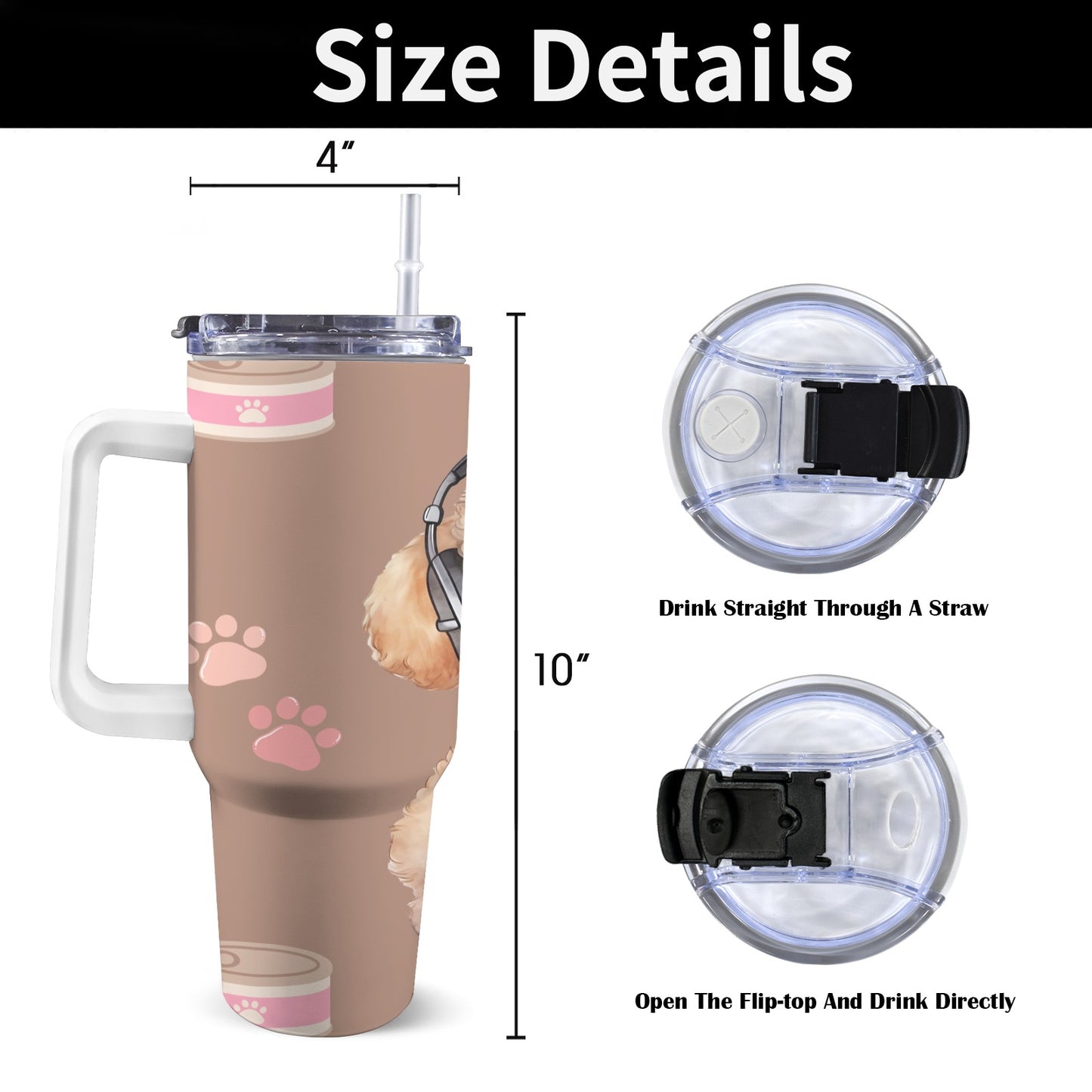 Pet 40 oz Tumbler With White Handle 40oz Tumbler with White Handle