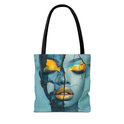 Artistic Cracked Face Tote Bag, Trendy Canvas Bag, Unique Gift for Art Lovers, Fashionable Beach Bag, Stylish Shopping Bag, Cool