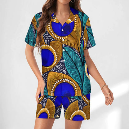 Peacock Pattern 120gsm Worn-effect Fabric Women Satin Pajama Set 201 (All-Over Printing)