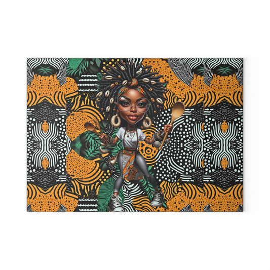 Glass Cutting Board, Afrocentric Kitchen Decor, Ankara Pattern Glass Board, Ethnic Design Cheese Board, Unique Housewarming Gift